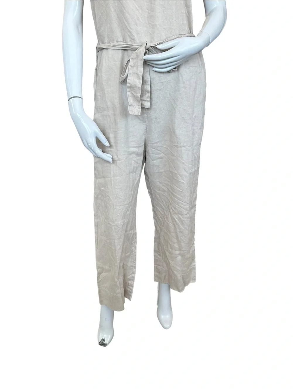 Quince Light Beige 100% European Linen Square Neck Jumpsuit Driftwood Size Small